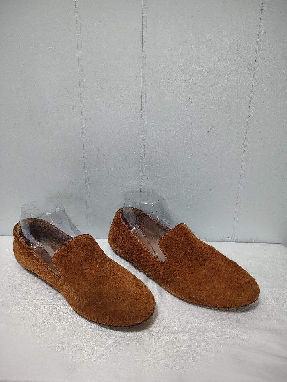 Quince Italian Suede Slipper Loafer Cognac Brown Leather Flat Shoes Size 8